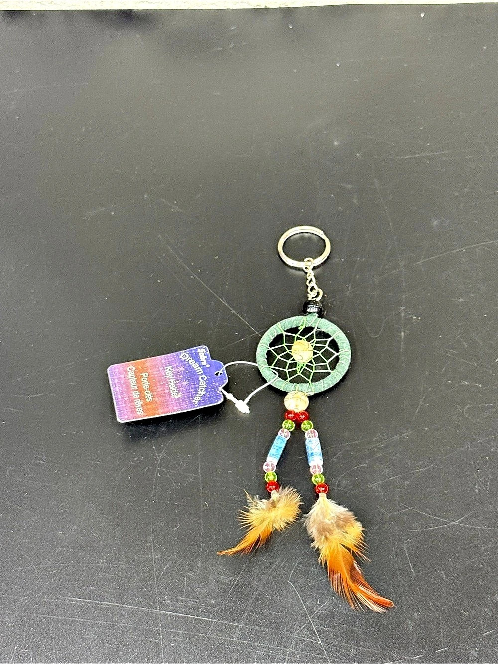 Dreamcatcher Feather Keychain in Green & Orange NWT